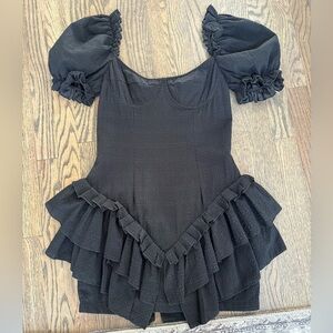 Pretty Little Thing Black Puff-Sleeve Ruffle Dress